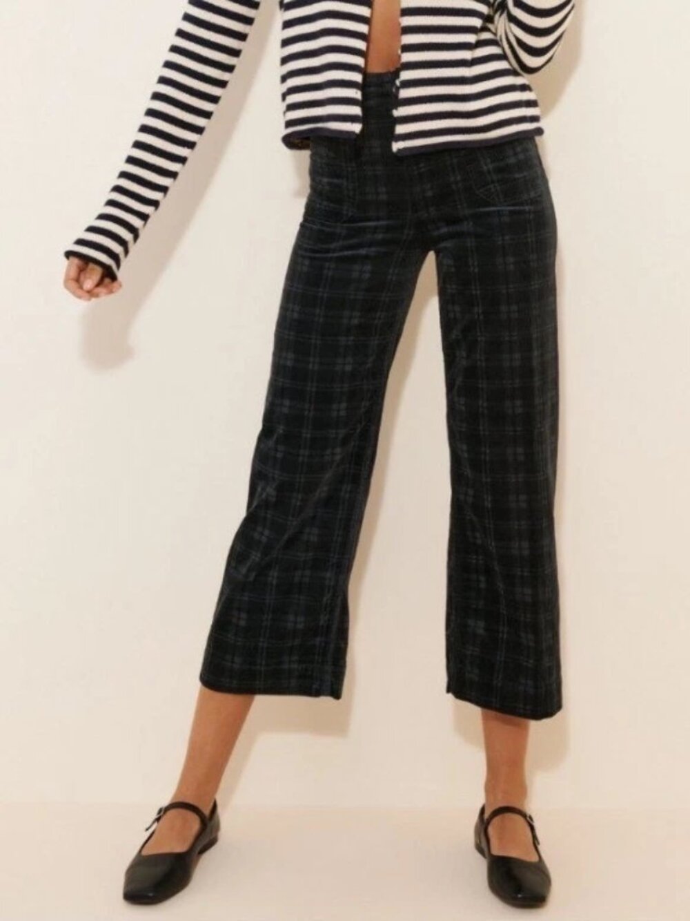 Anthropologie Maeve The Colette Cropped Corduroys in Black Plaid
